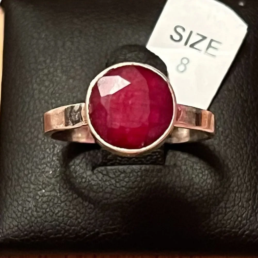 Artisan Sterling Silver Ruby Solitaire Ring Size 8